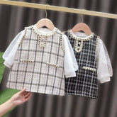 Western 2022 New Girls' Two-piece One-piece Dress for Girls, Little Fragrance, Western Style, Plaid Dress for Spring and Autumn - Fashionner